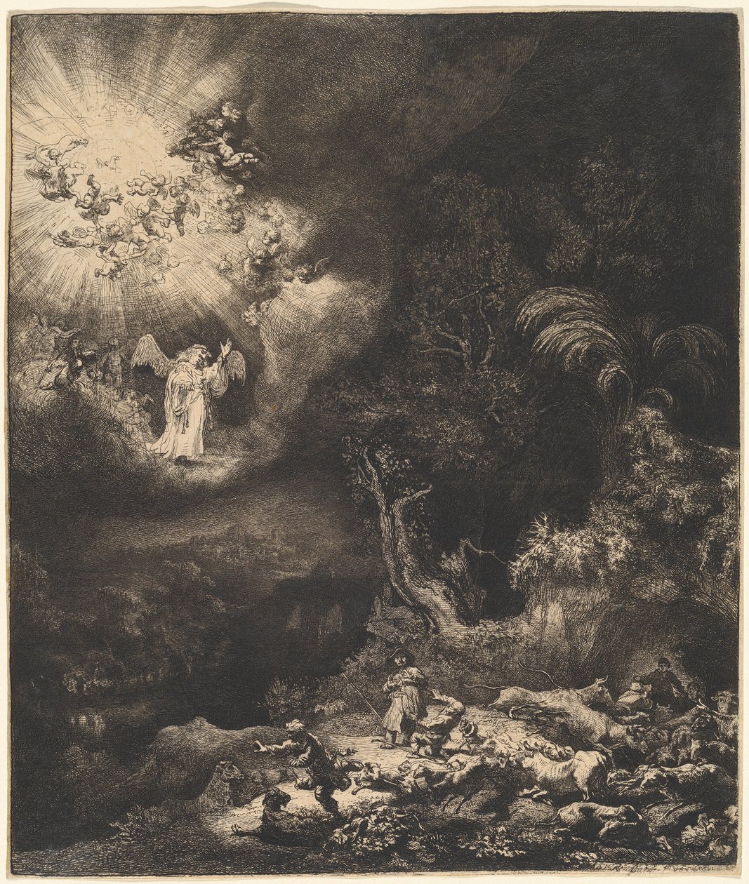 Anděl zjevující se pastýřům od Rembrandt van Rijn