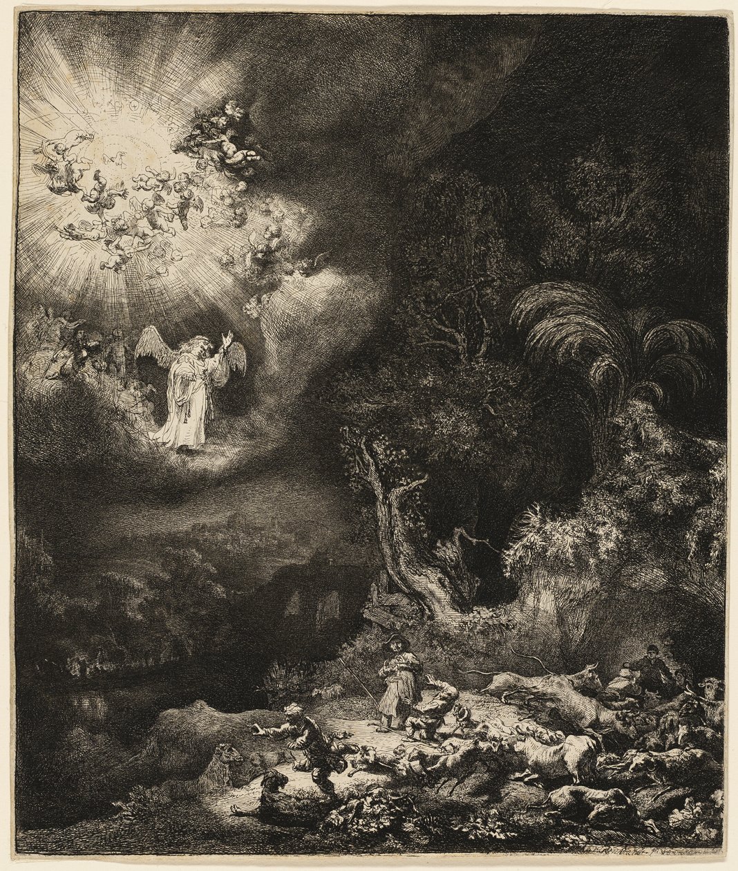 Anděl zjevující se pastýřům od Rembrandt van Rijn