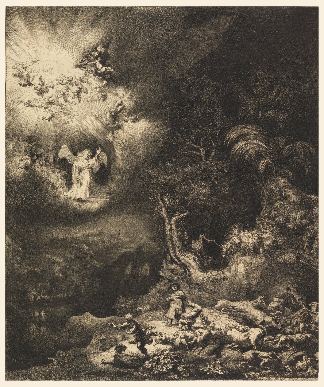 Anděl zjevující se pastýřům od Rembrandt van Rijn
