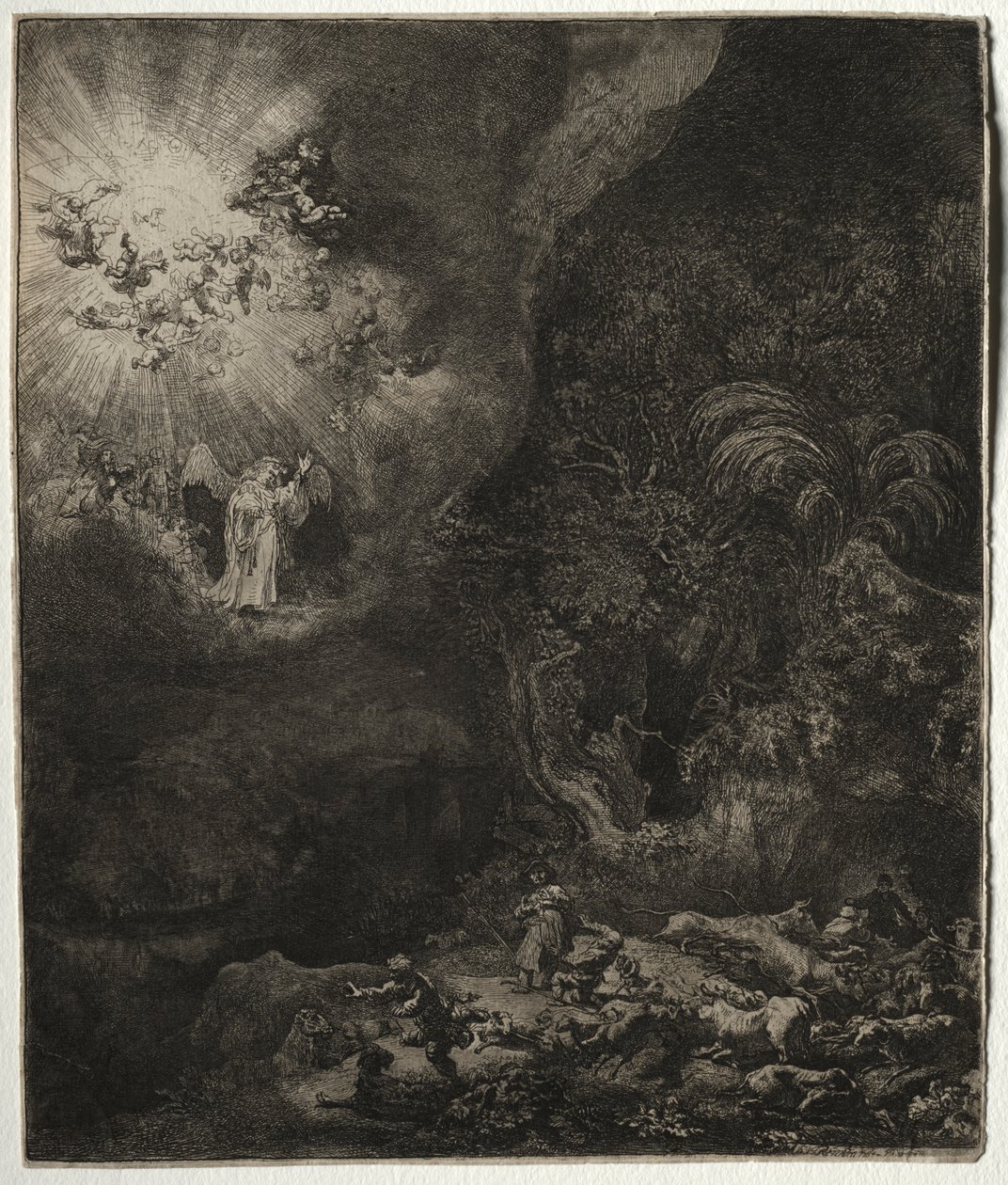 Anděl zjevující se pastýřům od Rembrandt van Rijn