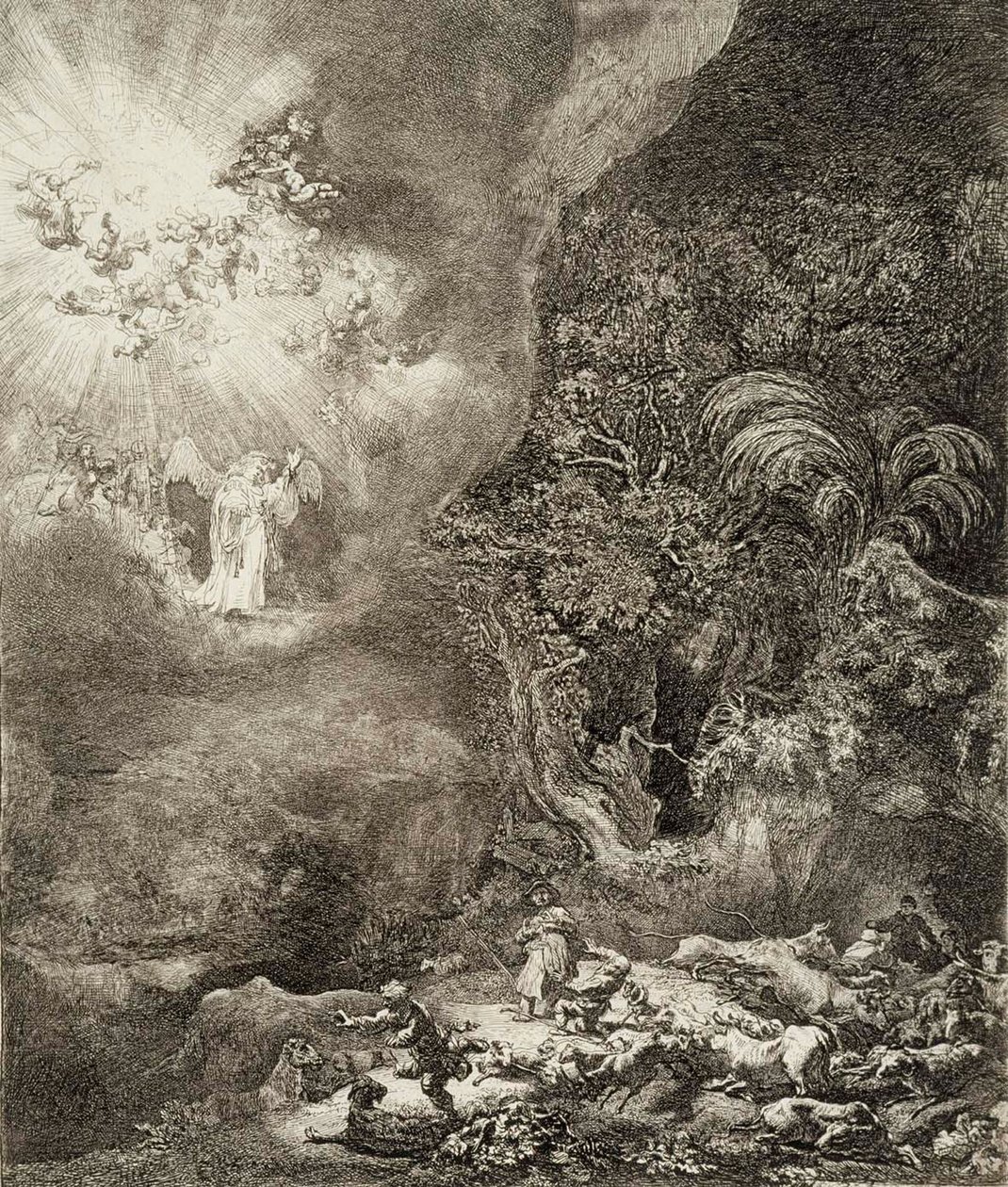 Anděl, který se zjevil pastýřům od Rembrandt van Rijn