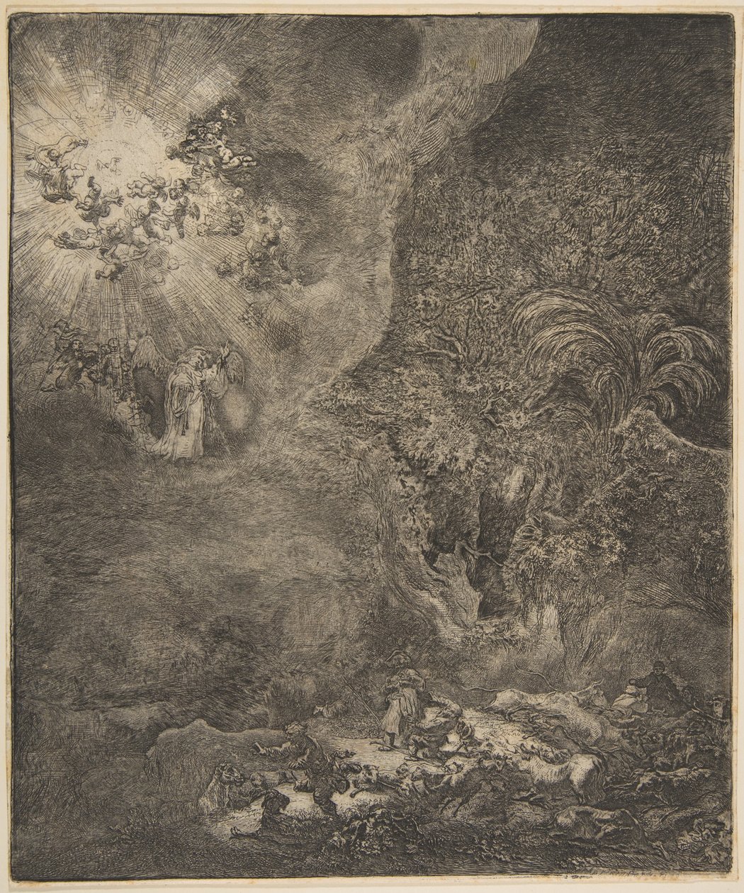 Anděl zjevující se pastýřům. od Rembrandt van Rijn