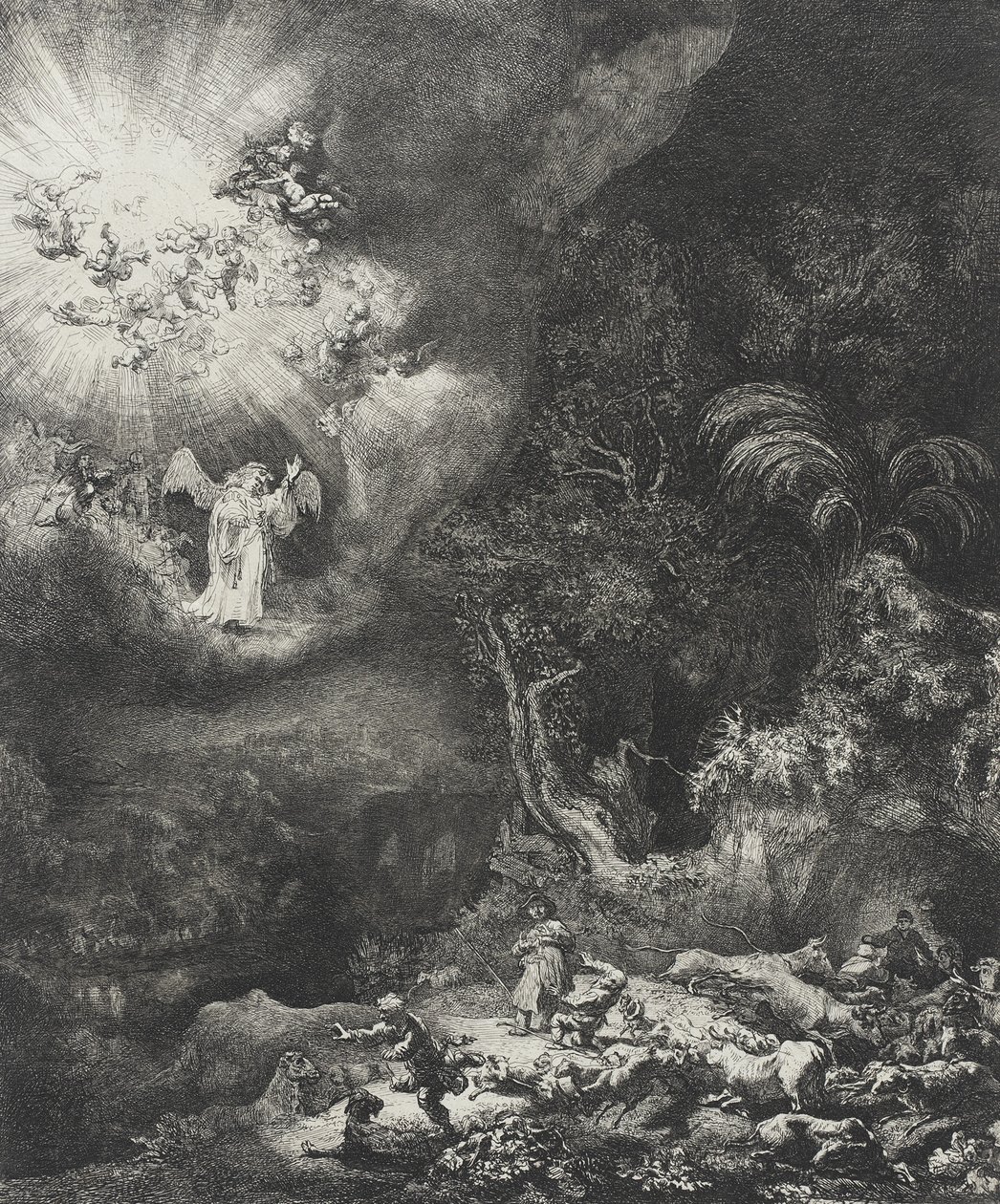 Anděl zjevuje se pastýřům, 1634 od Rembrandt van Rijn