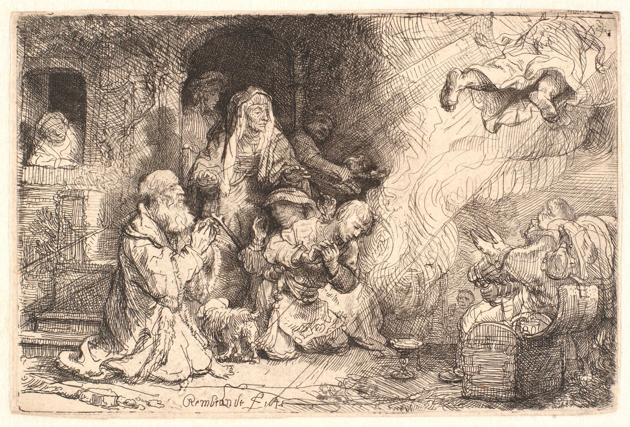 Anděl odcházející z Tobitovy rodiny od Rembrandt van Rijn