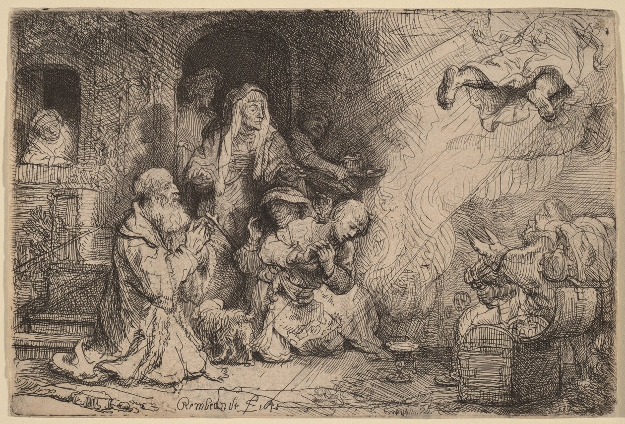 Anděl opouštějící rodinu Tobiáše od Rembrandt van Rijn