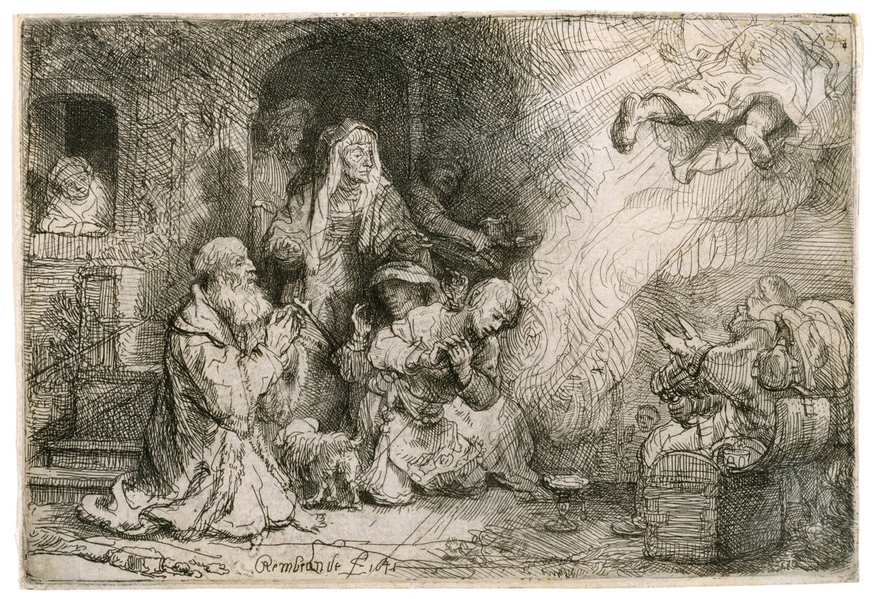 Anděl odcházející z Tobiášovy rodiny, 1641 od Rembrandt van Rijn