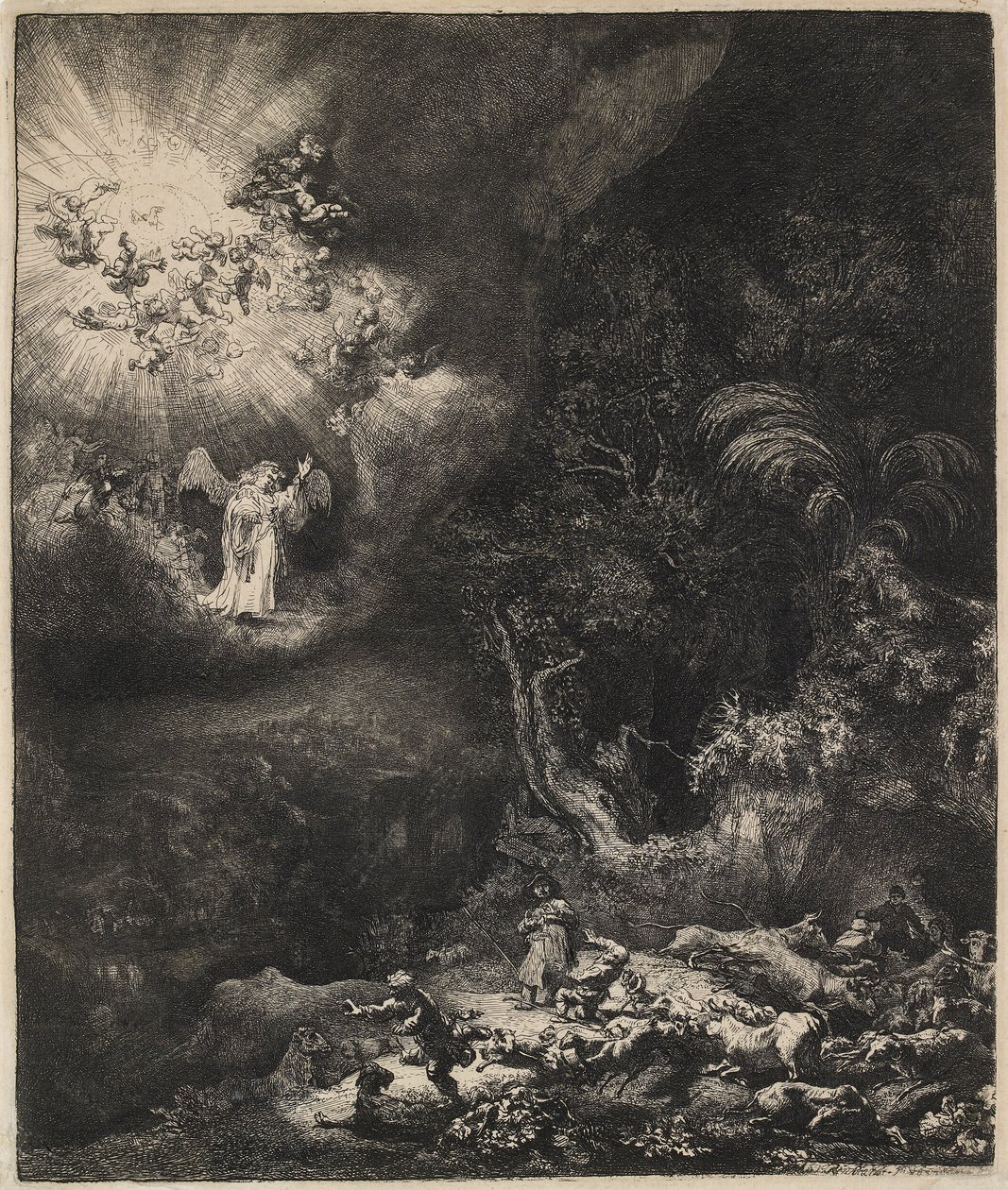 Anděl zjevující se pastýřům, 1634. od Rembrandt van Rijn