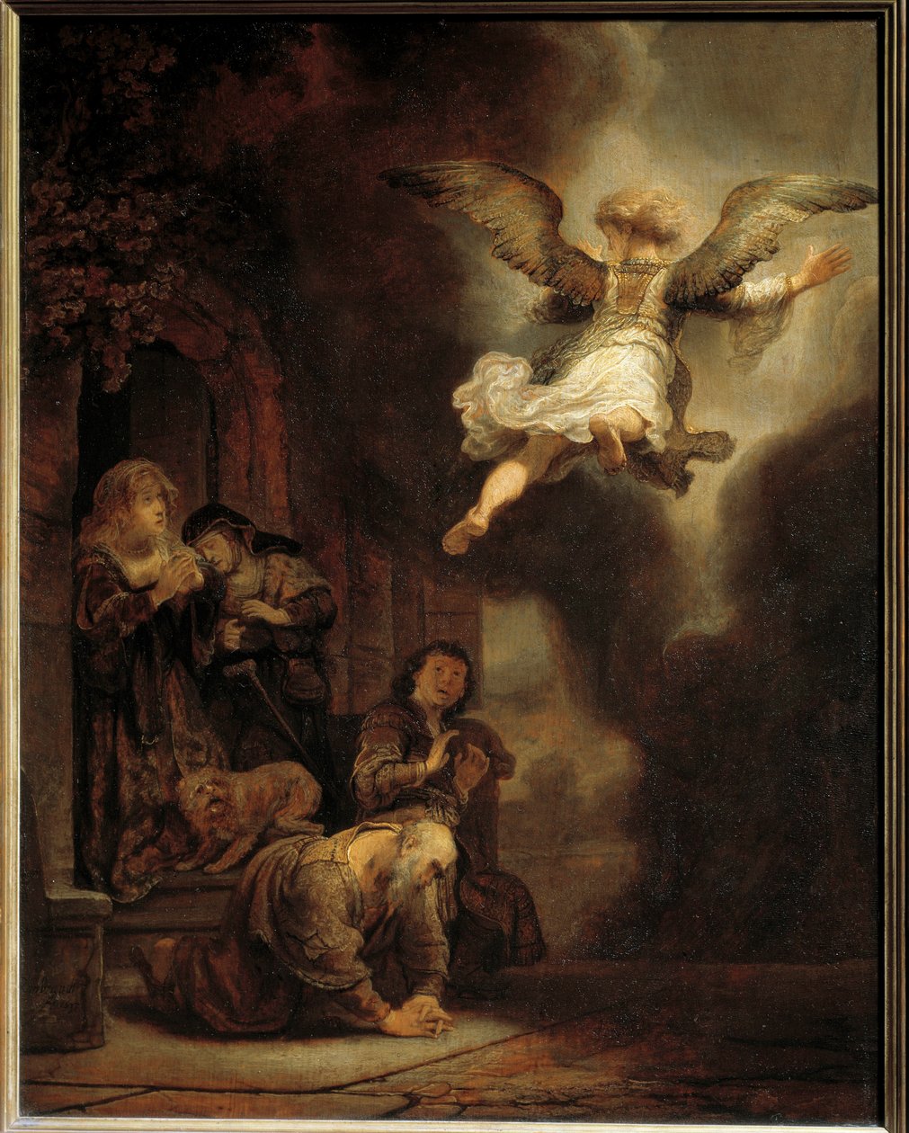 Archanděl Gabriel opouští Tobiášovu rodinu. 1637 od Rembrandt van Rijn