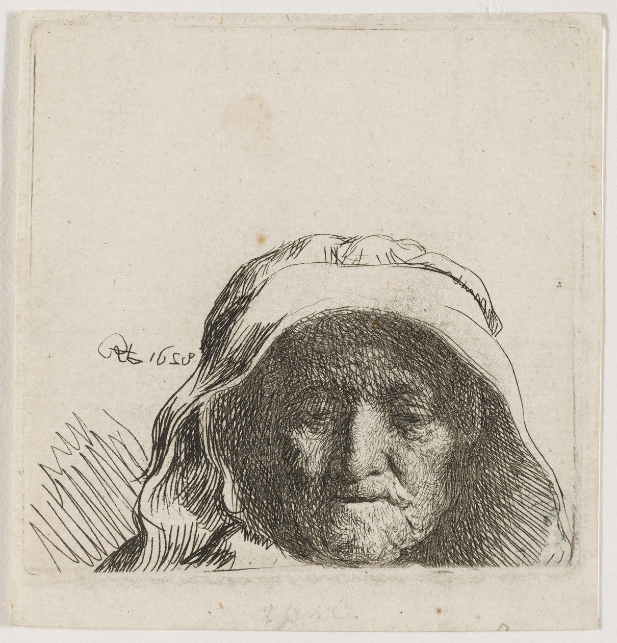 Matka umělce: pouze hlava, zepředu od Rembrandt van Rijn