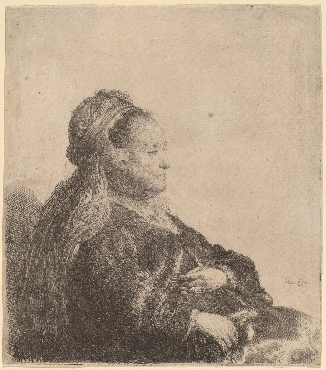 Umělcova matka sedí v orientální čelence od Rembrandt van Rijn