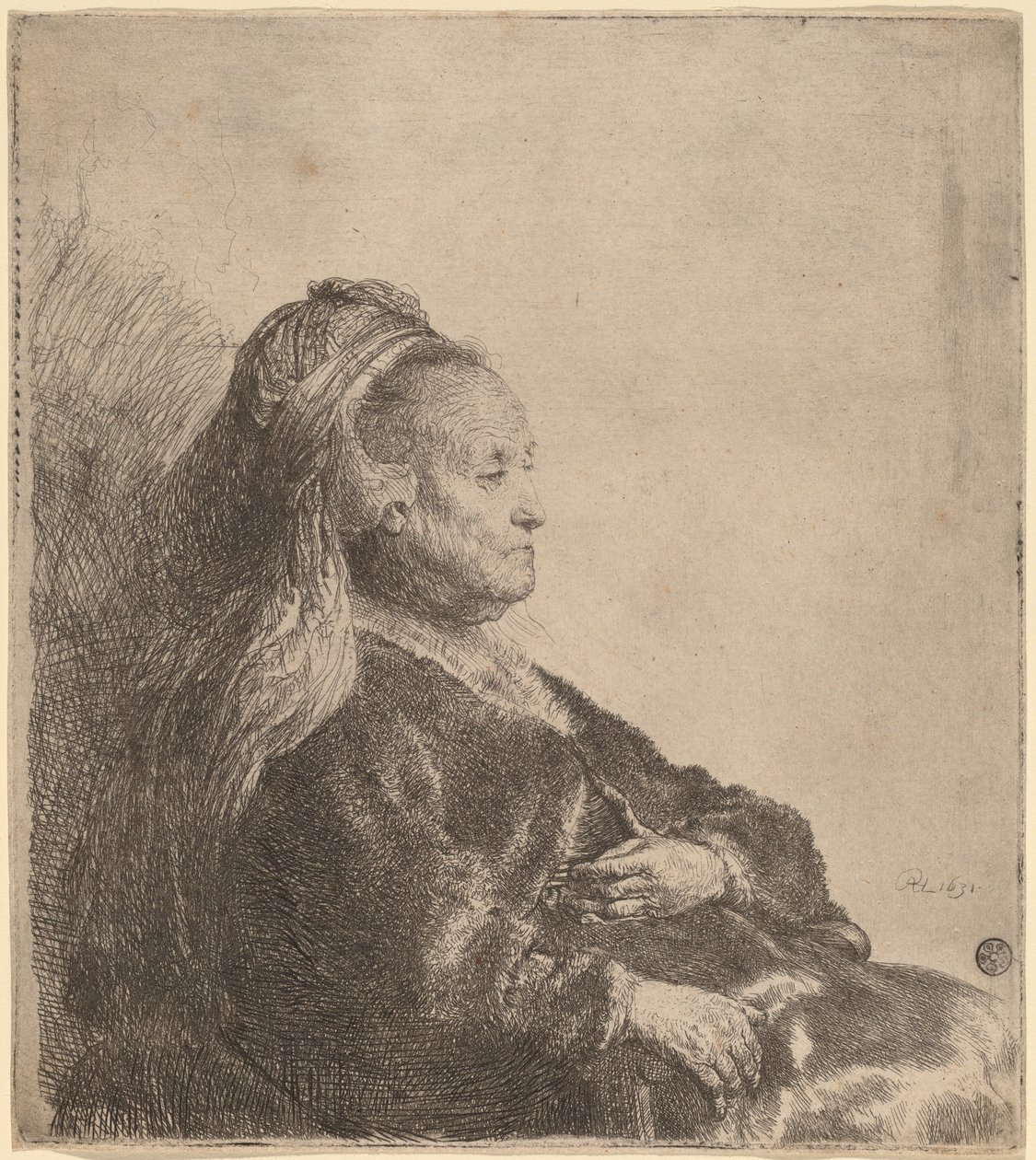Umělcova matka sedí v orientální čelence od Rembrandt van Rijn