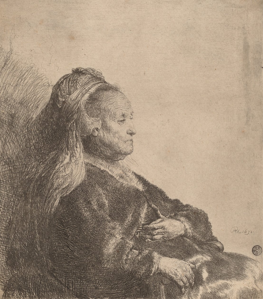 Umělcova matka sedící v orientální čelence, 1631. od Rembrandt van Rijn