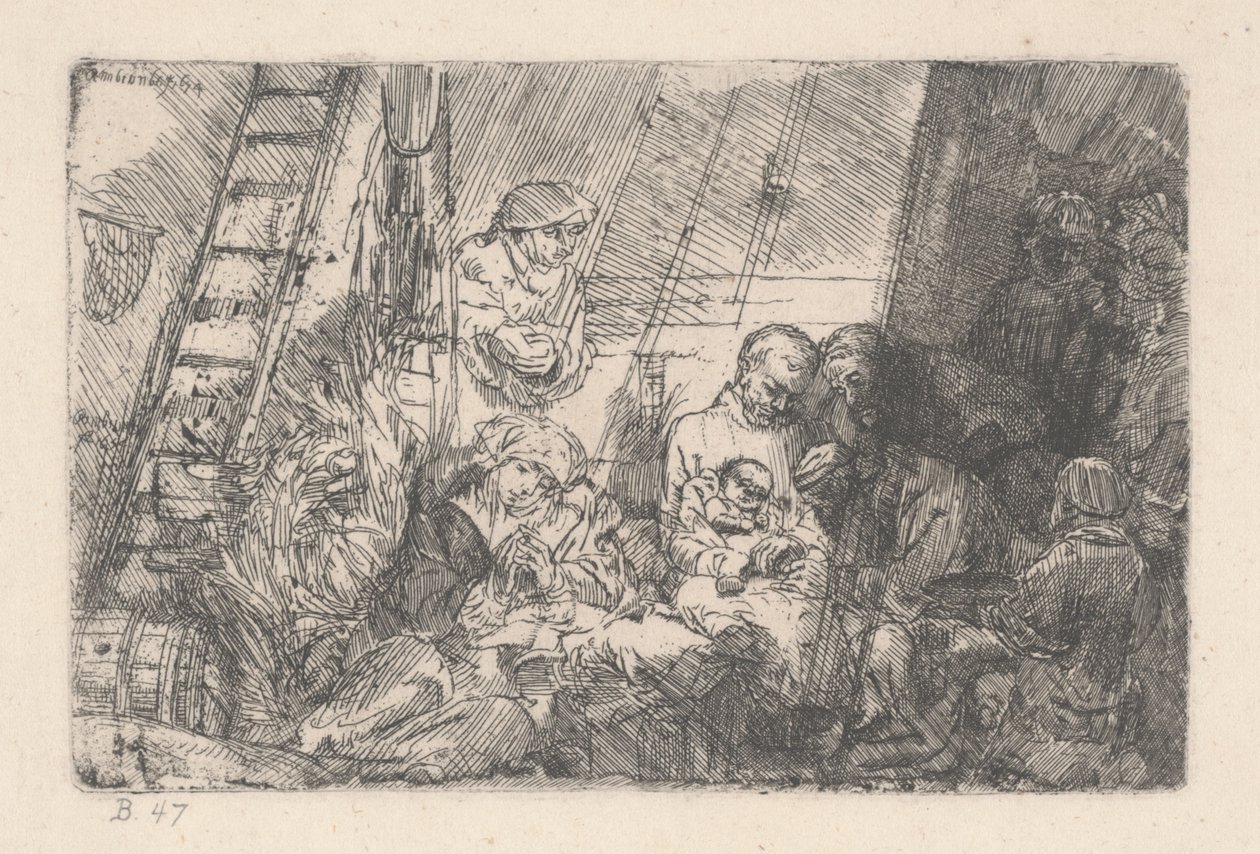 Obřízka ve stáji, 1646-54 (inkoust na papíře) od Rembrandt van Rijn