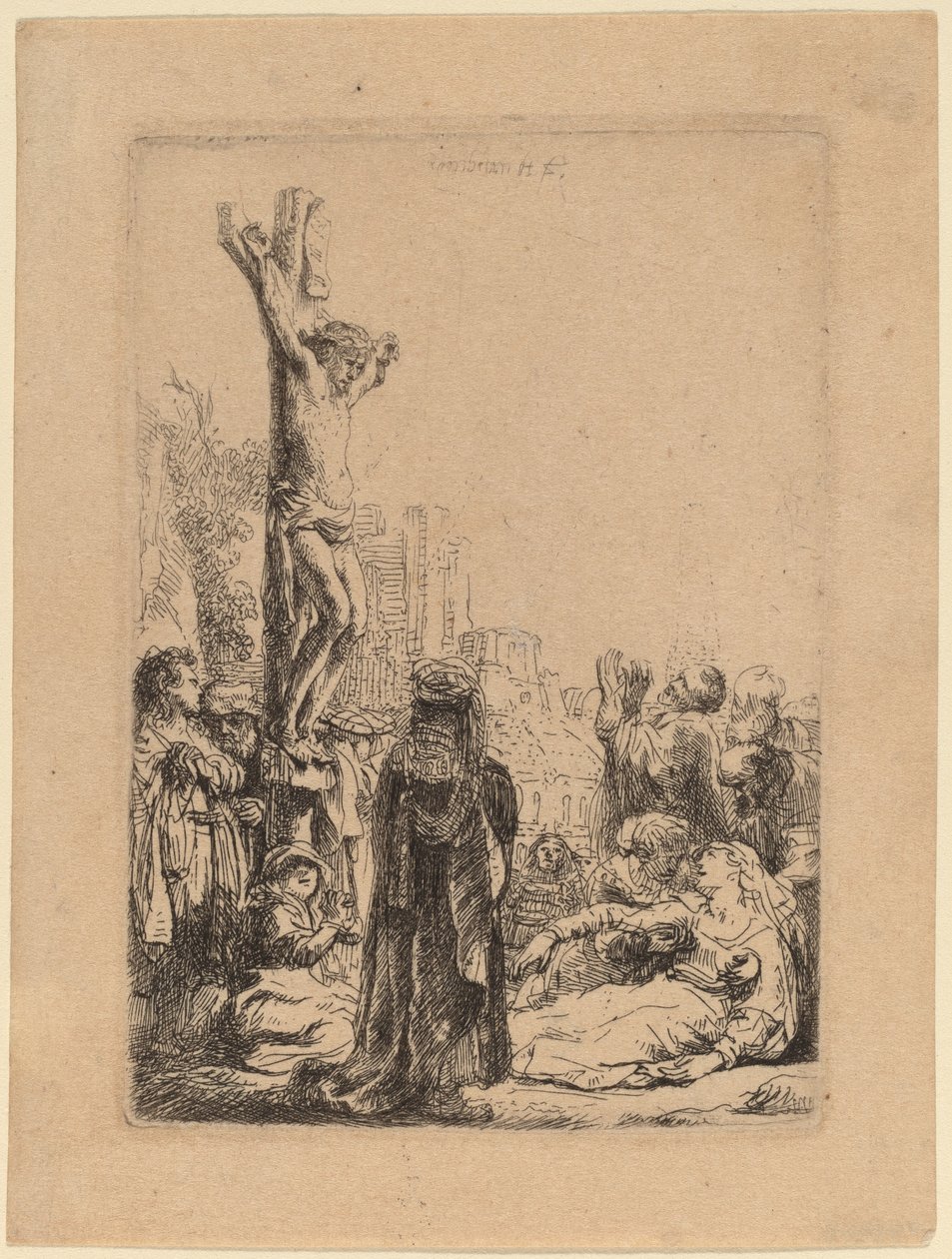 Ukřižování: Malý talíř od Rembrandt van Rijn