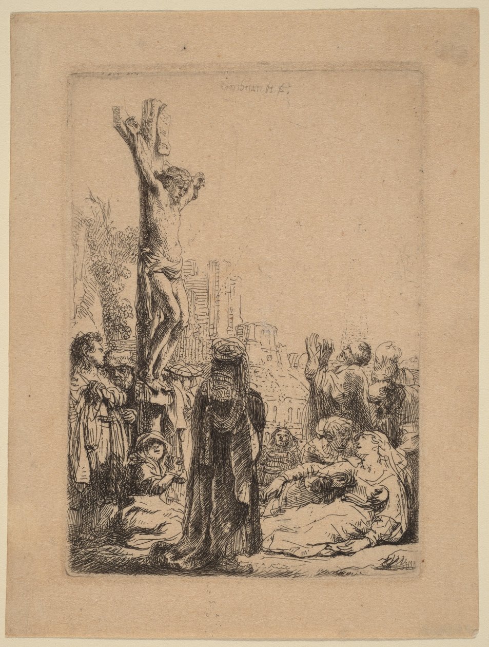 Ukřižování: malý talíř od Rembrandt van Rijn