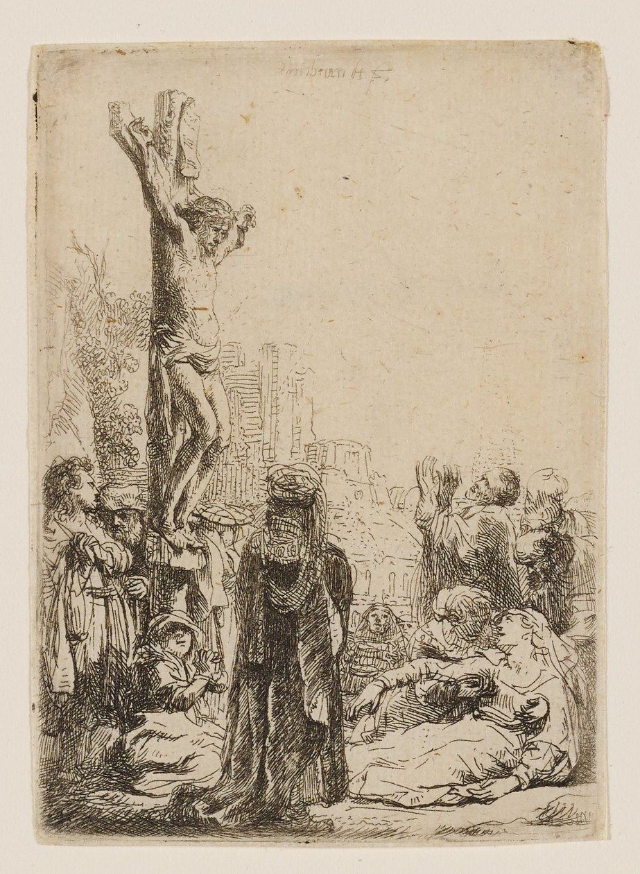 Ukřižování: malý talíř od Rembrandt van Rijn