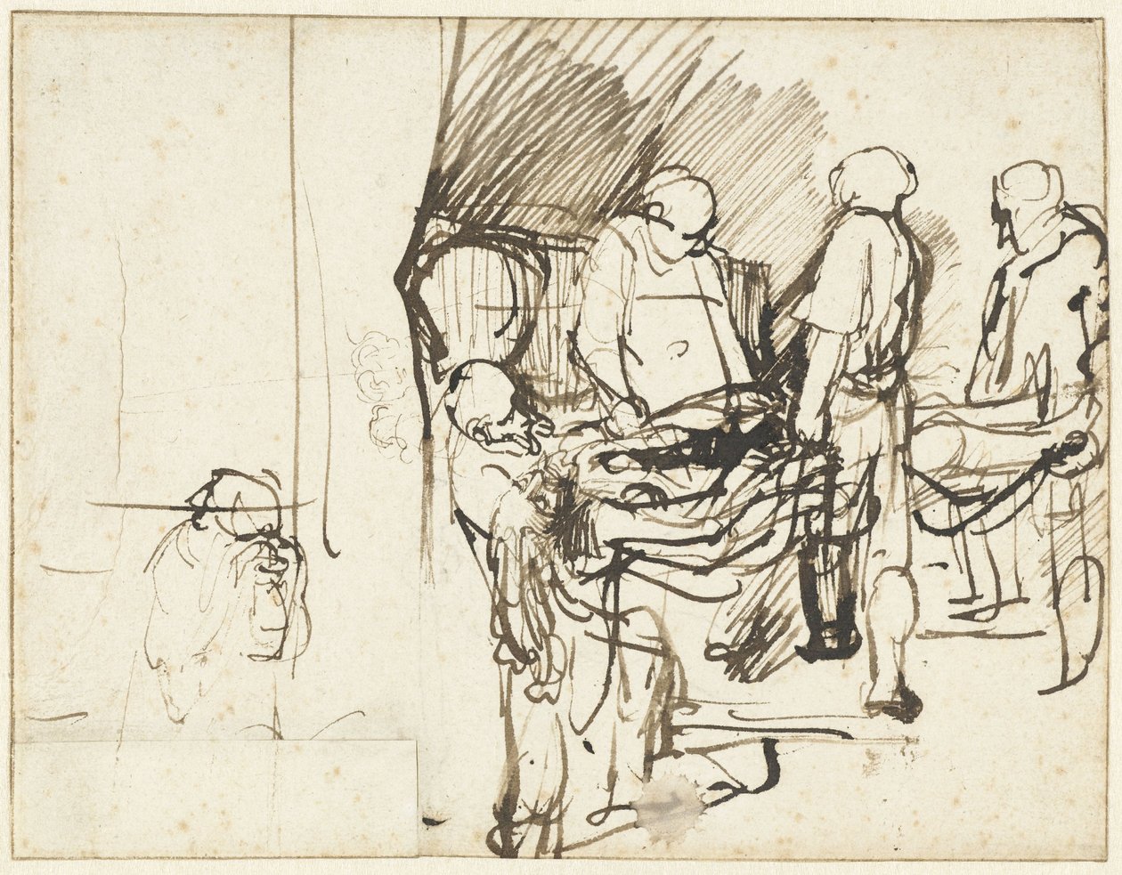 „Pohřeb“, nad skicou kata od Rembrandt van Rijn