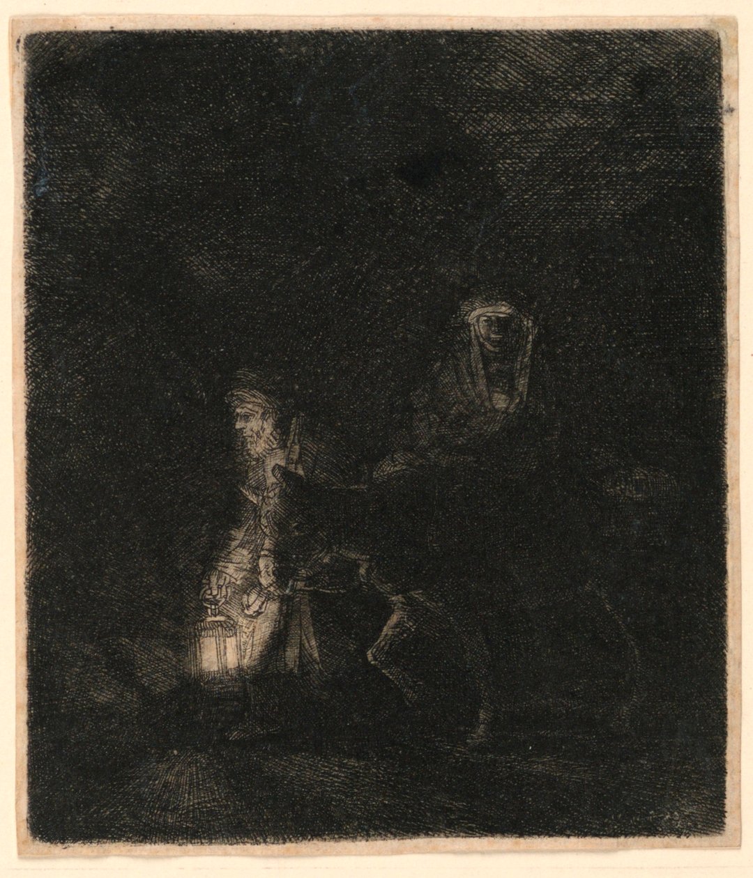 Útěk do Egypta: Noční kousek od Rembrandt van Rijn