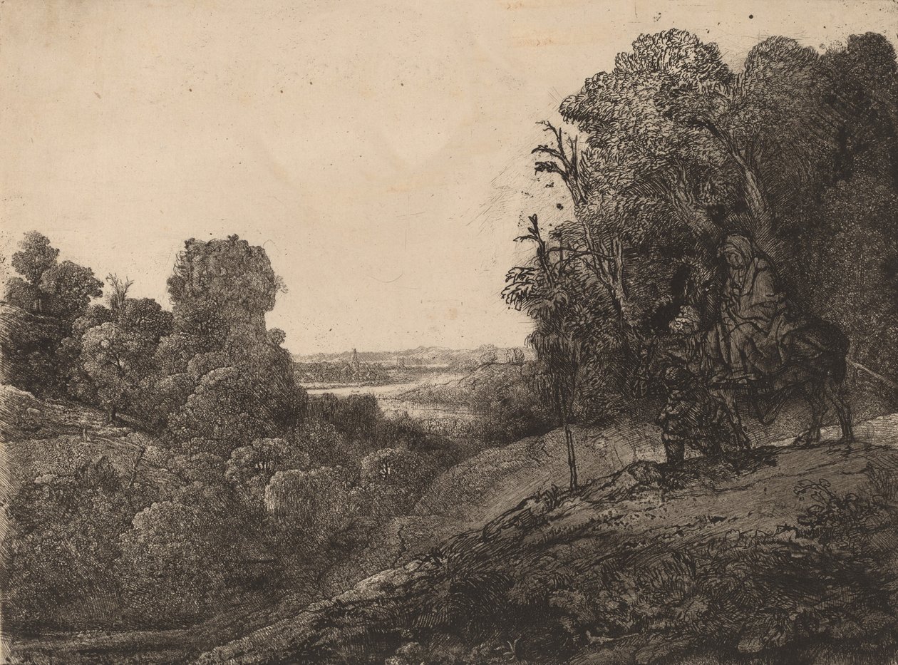 The Flight into Egypt: Altered from Seghers, c. 1653. od Rembrandt van Rijn