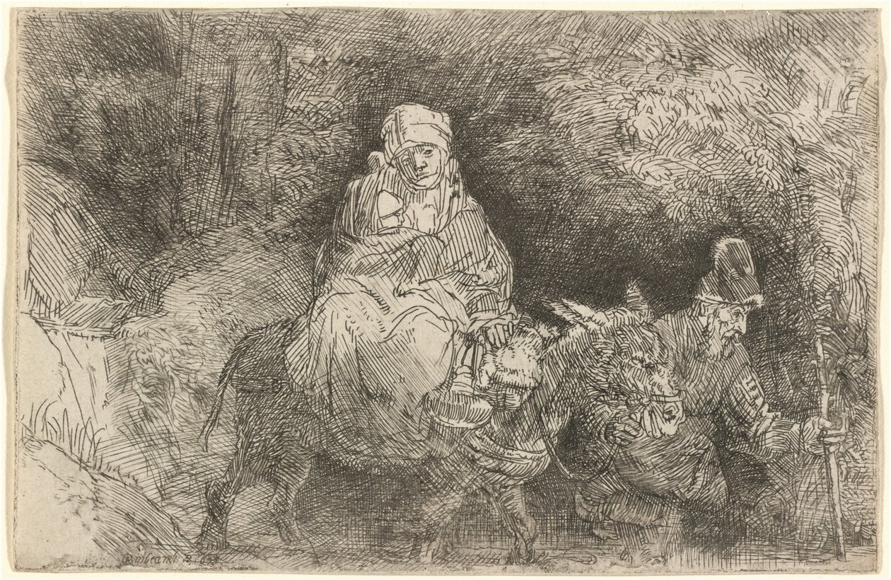 Útěk do Egypta: Překročení potoka od Rembrandt van Rijn