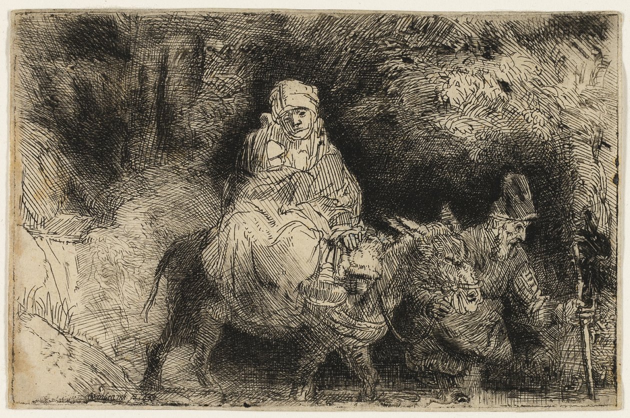 Útěk do Egypta: Překročení potoka od Rembrandt van Rijn