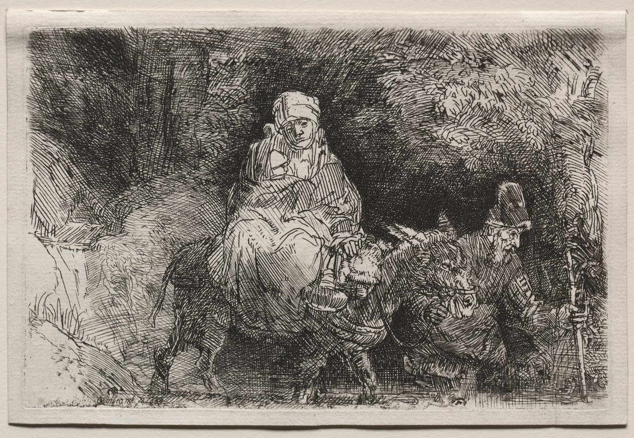 Útěk do Egypta: Překročení potoka od Rembrandt van Rijn