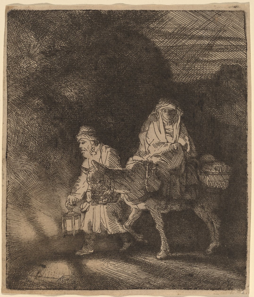 Útěk do Egypta: Noční kousek od Rembrandt van Rijn