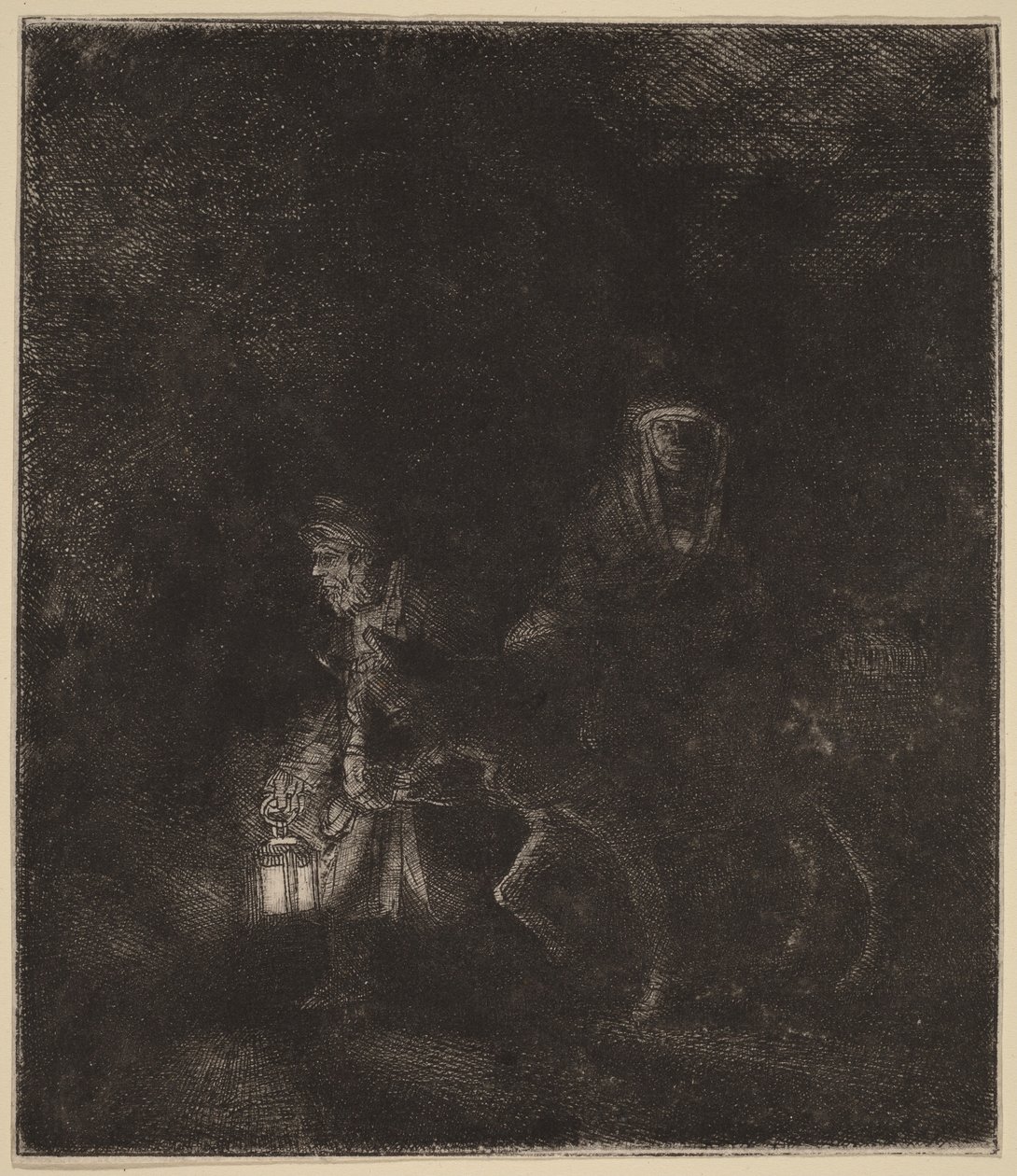 Útěk do Egypta: noční skladba od Rembrandt van Rijn