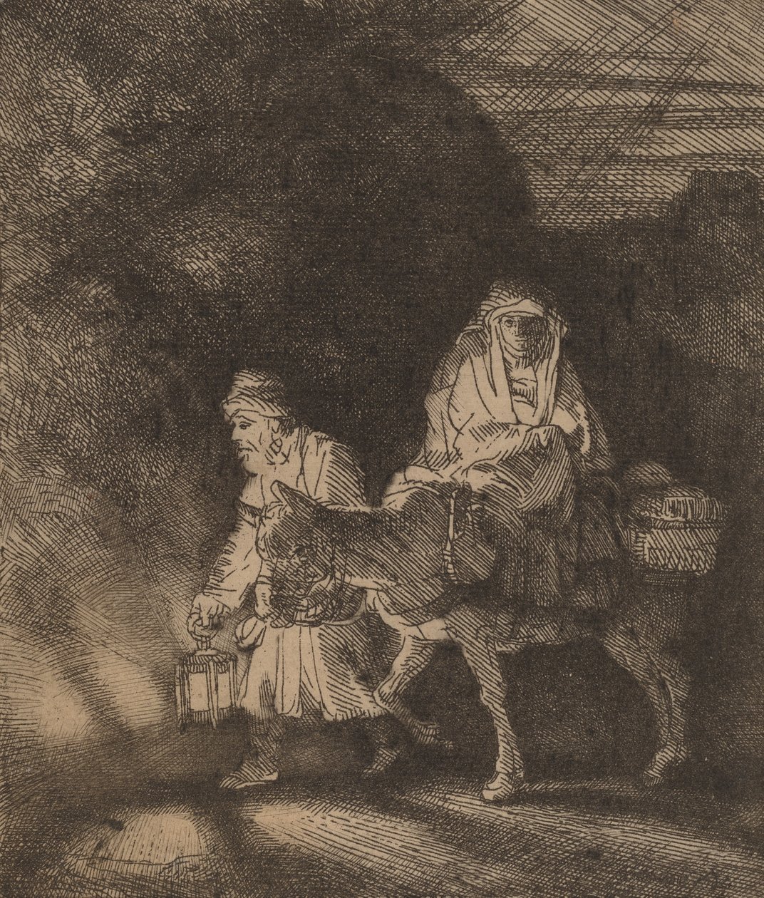 Útěk do Egypta: Noční kousek, 1651. od Rembrandt van Rijn