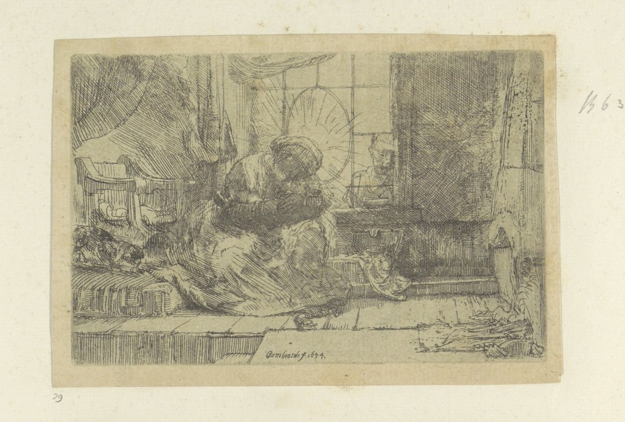 Svatá rodina s kočkou a hadem od Rembrandt van Rijn
