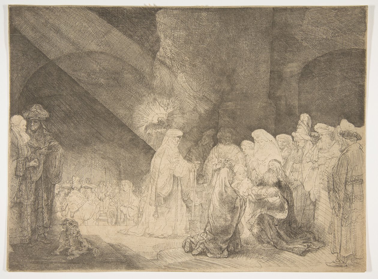 Prezentace v chrámu: Podlouhlý talíř. od Rembrandt van Rijn