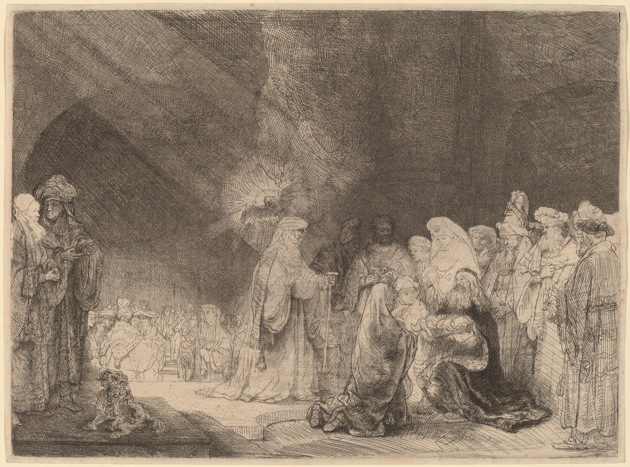Prezentace v chrámu: Obdélný tisk od Rembrandt van Rijn