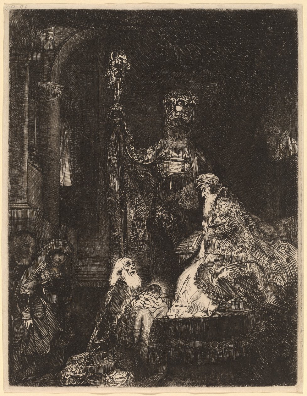 Prezentace v chrámu temným způsobem od Rembrandt van Rijn