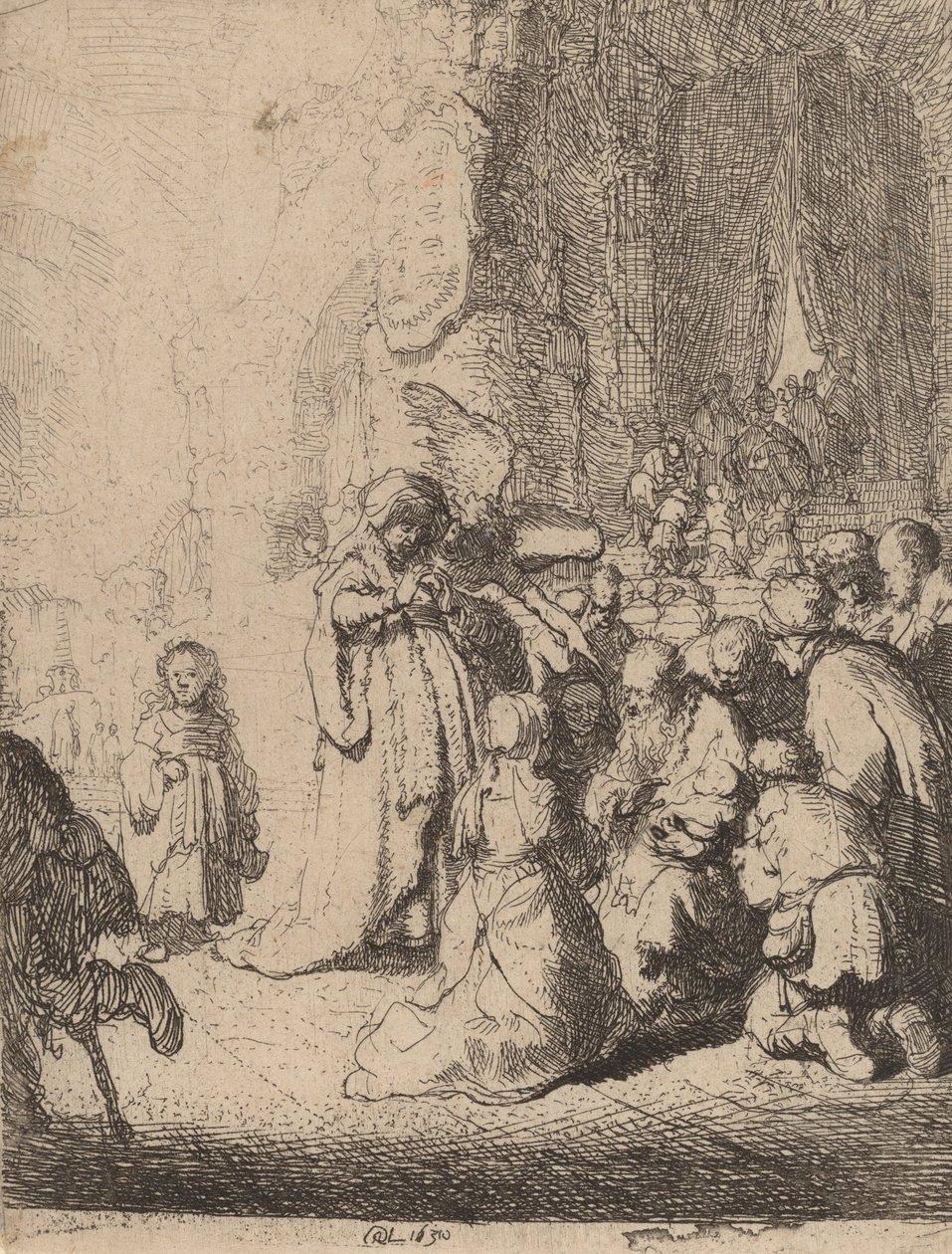 Prezentace v chrámu s andělem: Malý talíř, 1630. od Rembrandt van Rijn