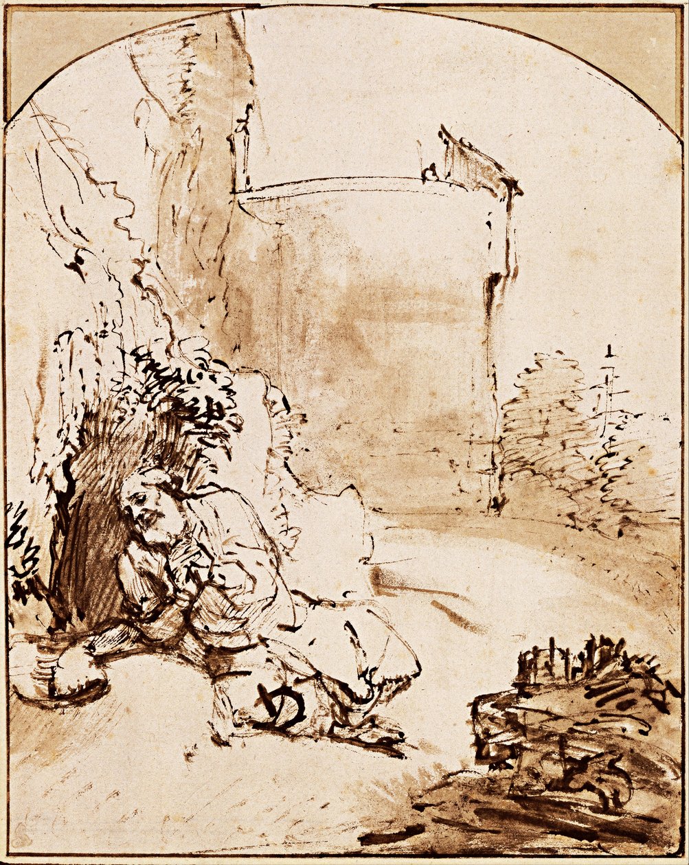 Prorok Jonáš před hradbami Ninive, cca 1651 od Rembrandt van Rijn