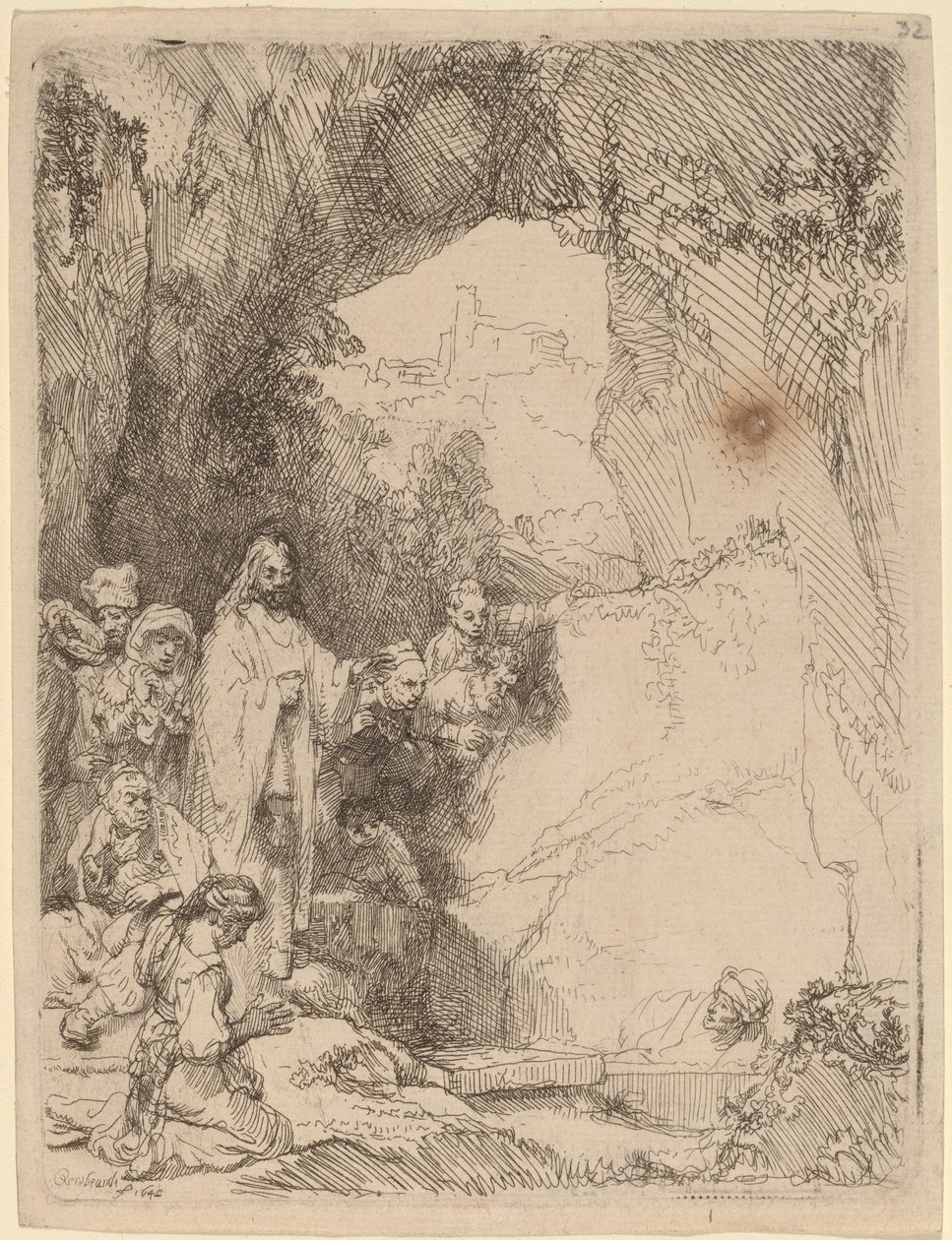 Vzkříšení Lazara: Malý talíř od Rembrandt van Rijn