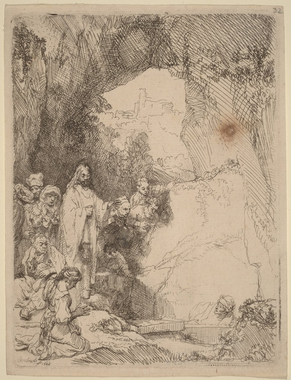 Vzkříšení Lazara: Malý talíř od Rembrandt van Rijn