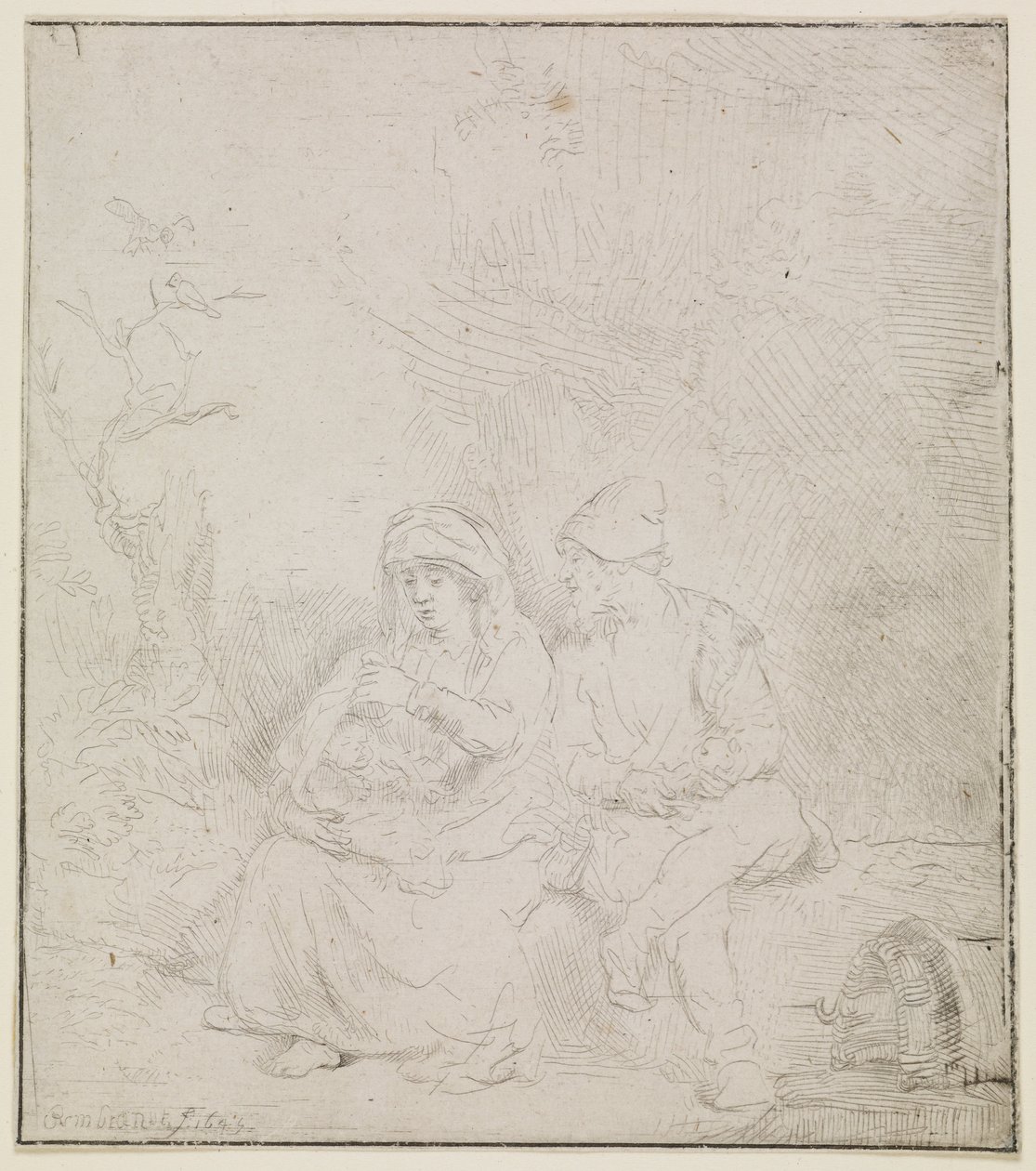 Odpočinek během letu (lehce leptané) od Rembrandt van Rijn