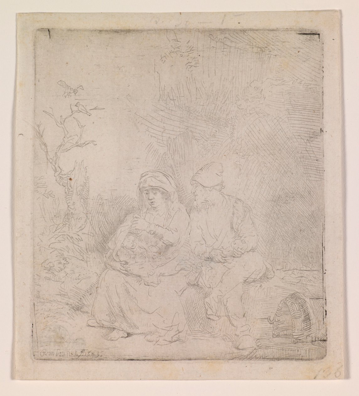 Odpočinek během letu (lehce leptané) od Rembrandt van Rijn
