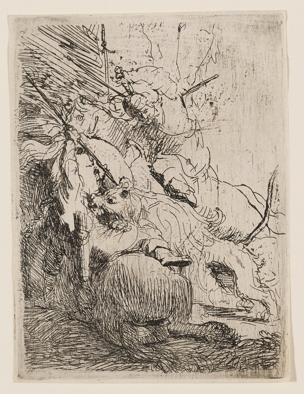 Lov na malého lva (s jedním lvem) od Rembrandt van Rijn