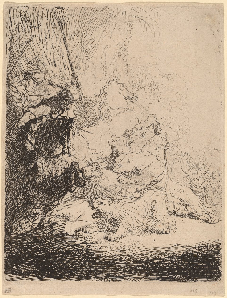 The Small Lion Hunt (se dvěma lvy) od Rembrandt van Rijn