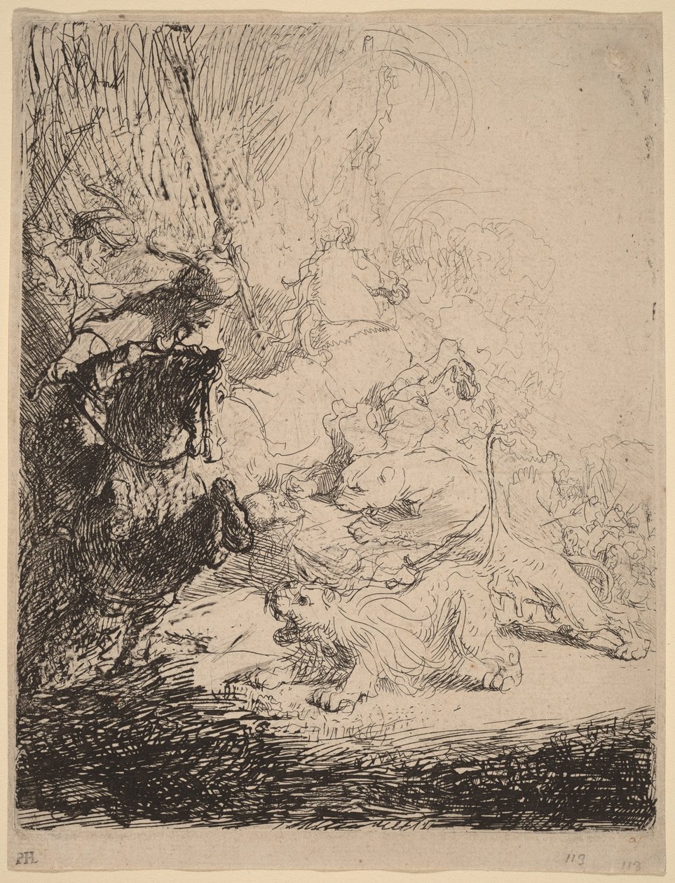 Lov na malého lva (se dvěma lvy) od Rembrandt van Rijn
