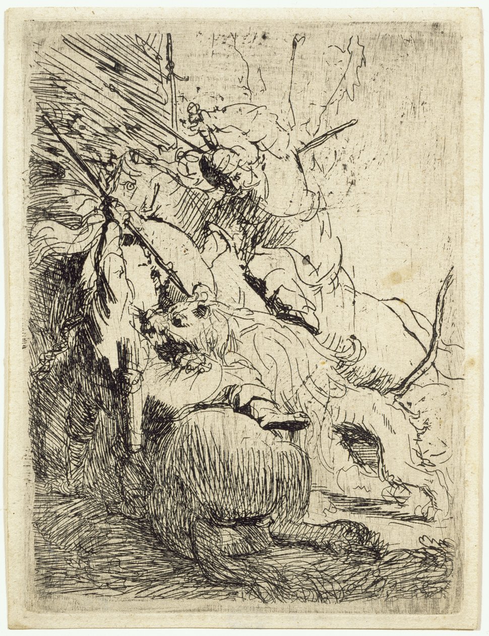 Lov na malého lva (s jedním lvem) od Rembrandt van Rijn