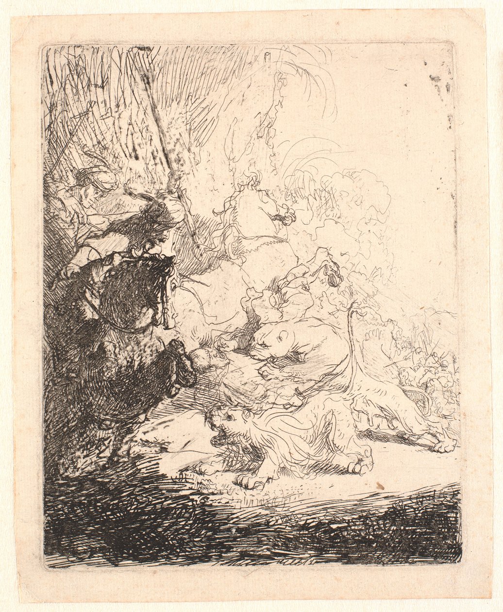 The Small Lion Hunt (se dvěma lvy) od Rembrandt van Rijn