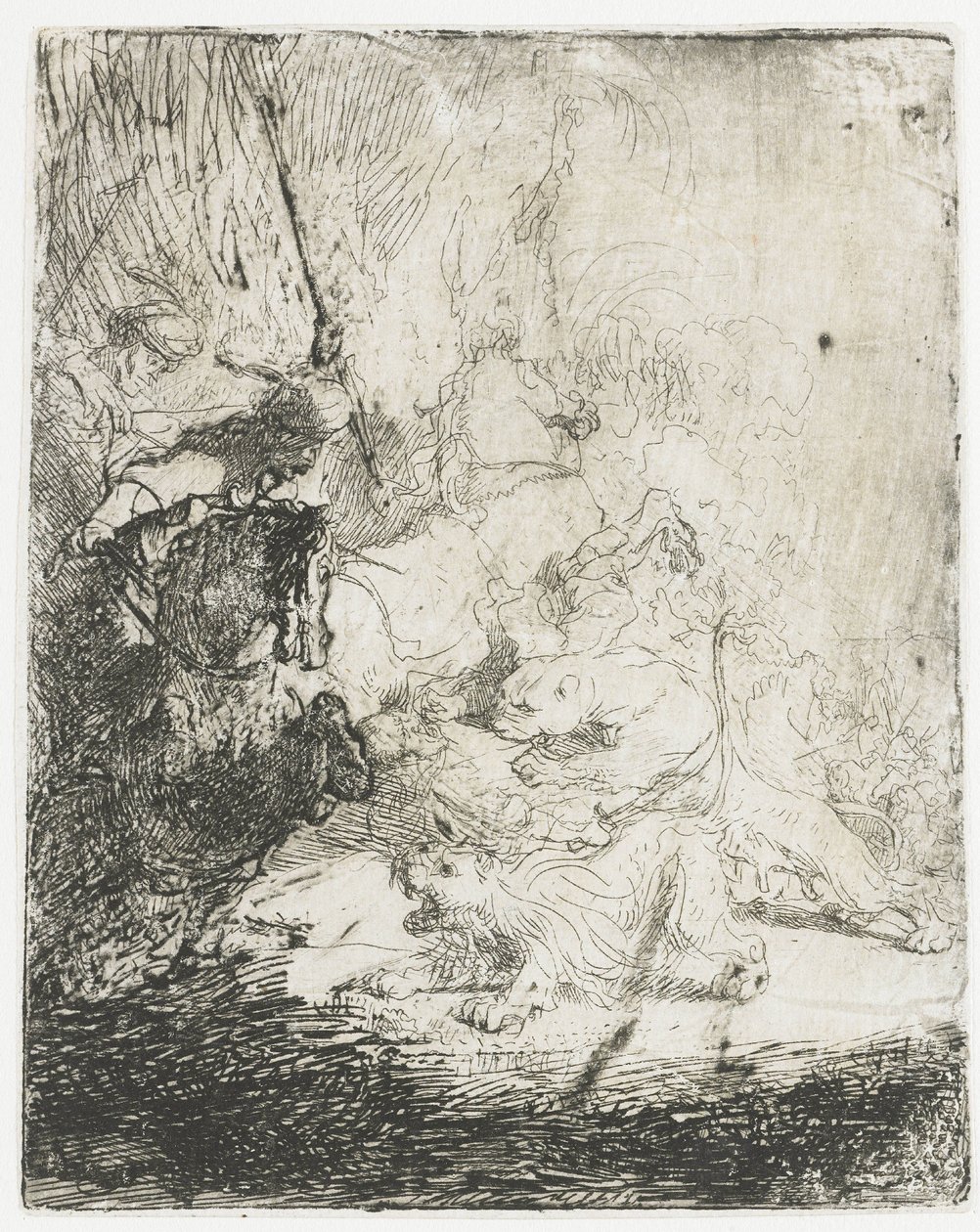 Lov na malého lva se dvěma lvy od Rembrandt van Rijn