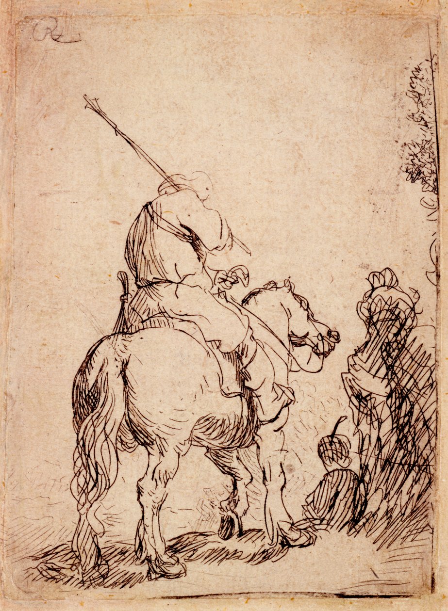 Voják v turbanu na koni, 1632 od Rembrandt van Rijn