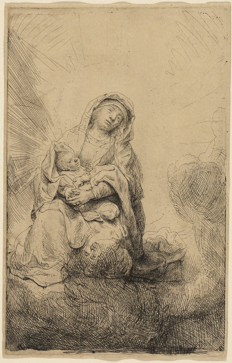 Panna a dítě v oblacích od Rembrandt van Rijn