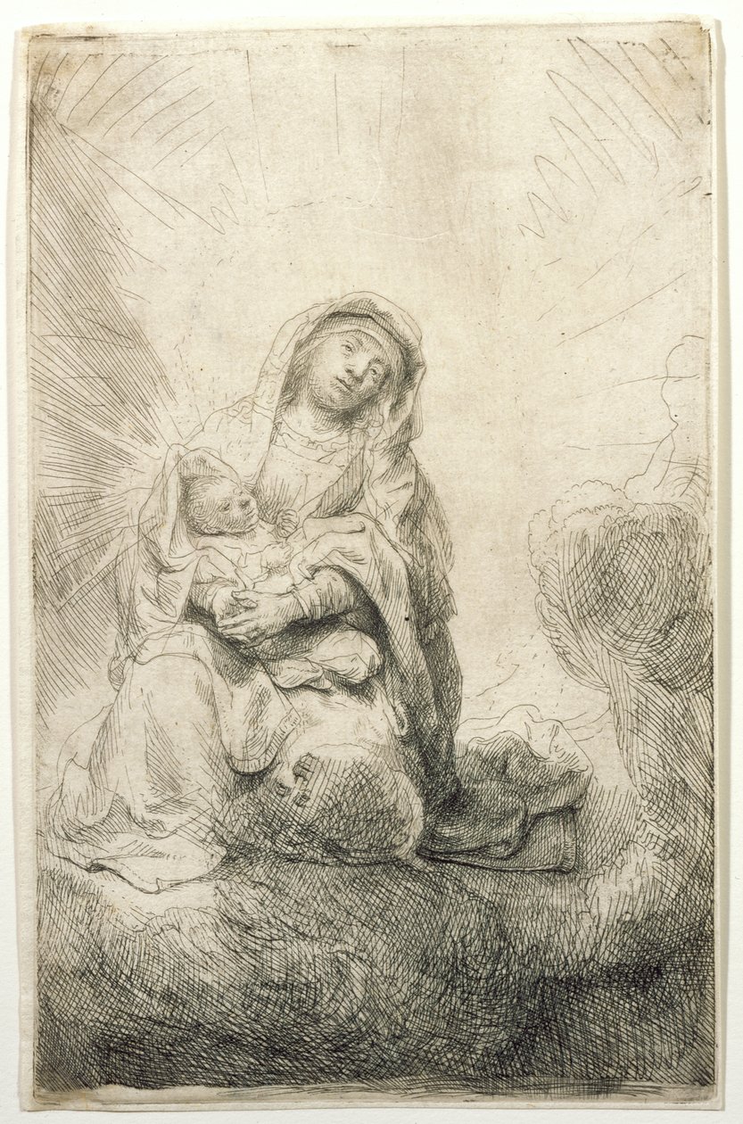 Panna Marie s dítětem v oblacích od Rembrandt van Rijn