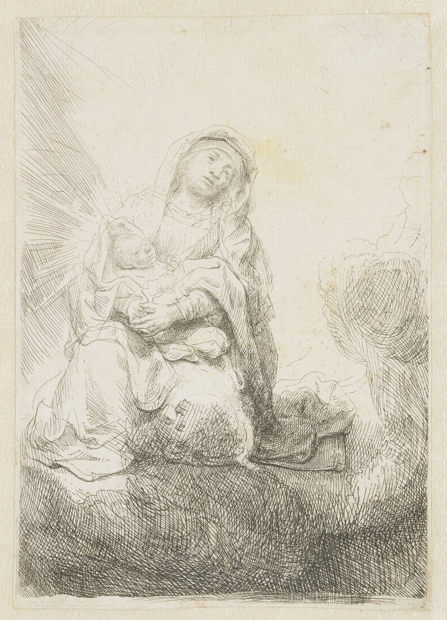 Panna a dítě v oblacích od Rembrandt van Rijn