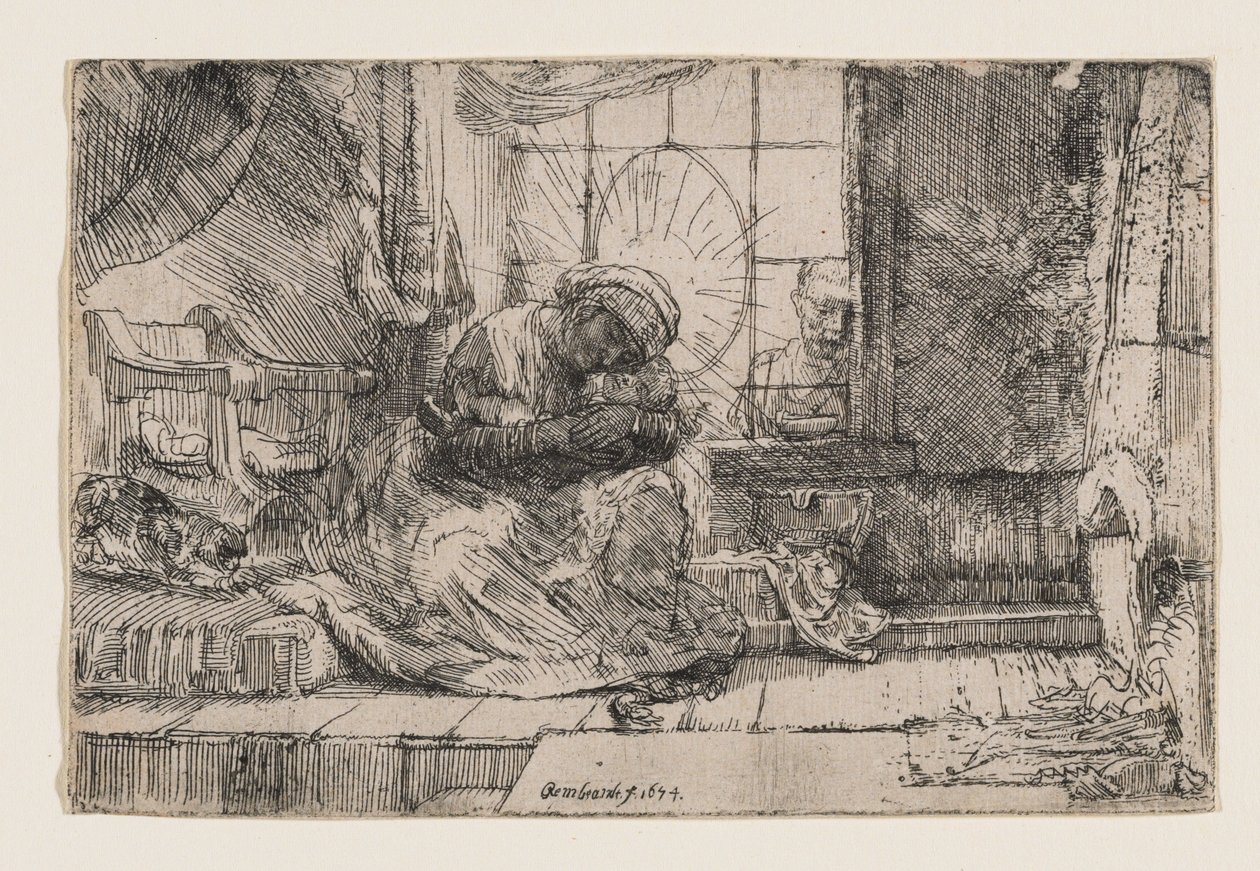 Panna Marie s dítětem, kočkou a hadem od Rembrandt van Rijn